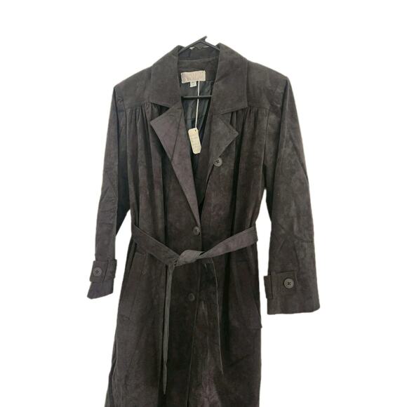 Women's Vintage Black Ultra Suede Trench Coat Duster 1970s Size 4 Gino Rossi - Picture 6 of 16